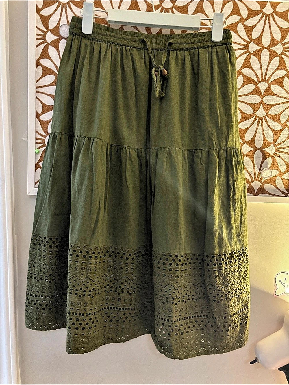 Napo Olive Green Eyelet Cotton Skirt Size M - Picture 1 of 4